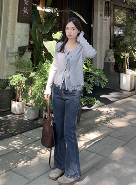 PERRY自制小个子复古牛仔裤女高腰显瘦直筒修身喇叭裤小码150xxs