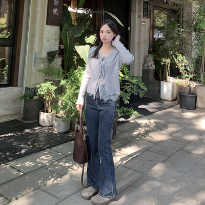 PERRY自制小个子复古牛仔裤女高腰显瘦直筒修身喇叭裤小码150xxs