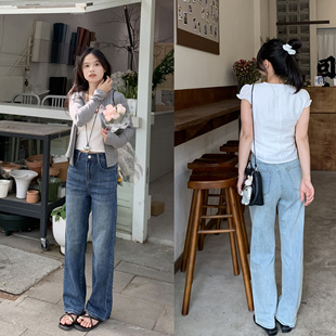 PERRY自制小个子复古高腰窄版深蓝色阔腿牛仔裤显瘦小码150