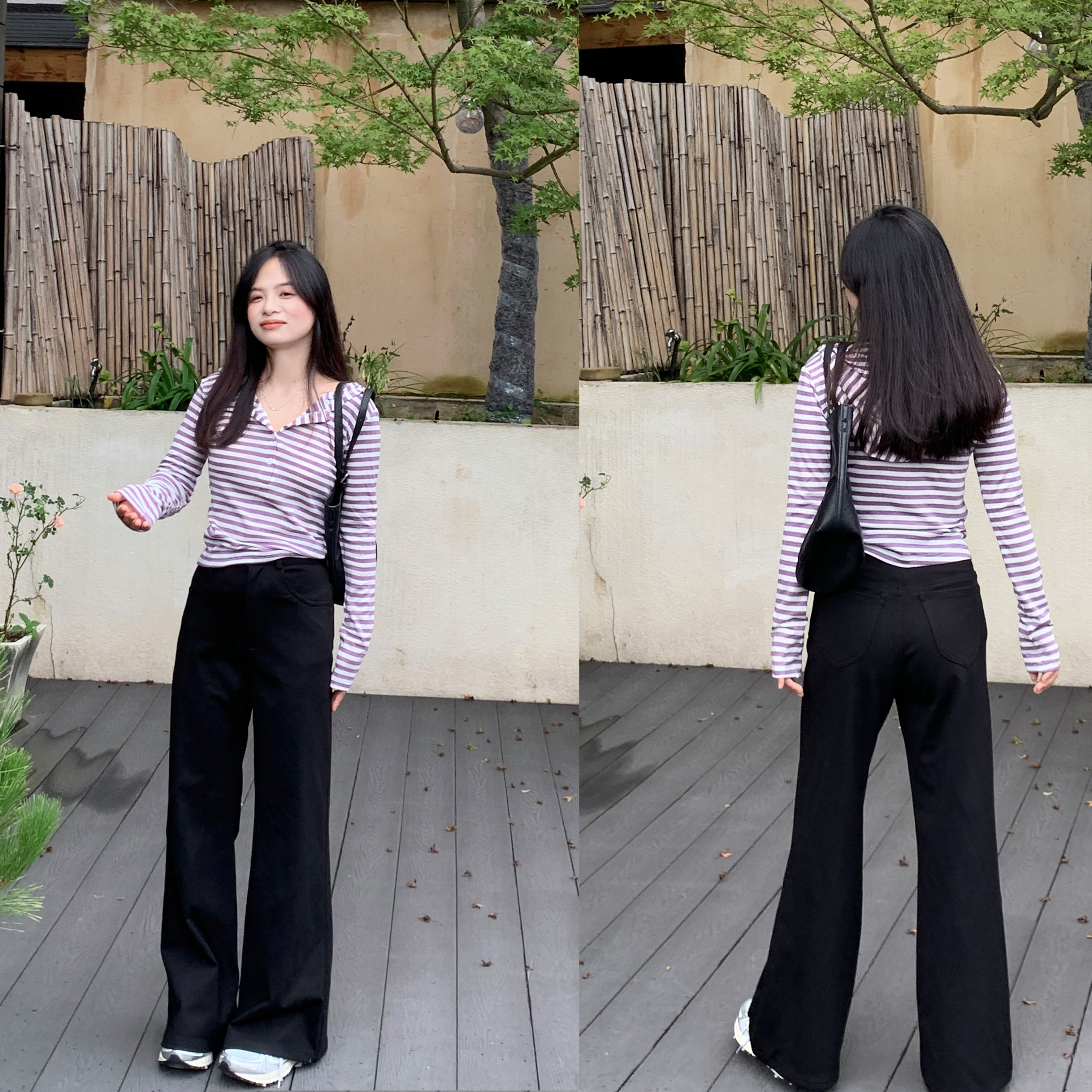 PERRY自制小个子高腰显瘦黑色直筒裤女休闲裤150xxs