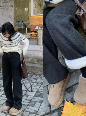 PERRY自制 一条过冬~超轻加绒灰色高腰加绒拖地裤小码150xxs