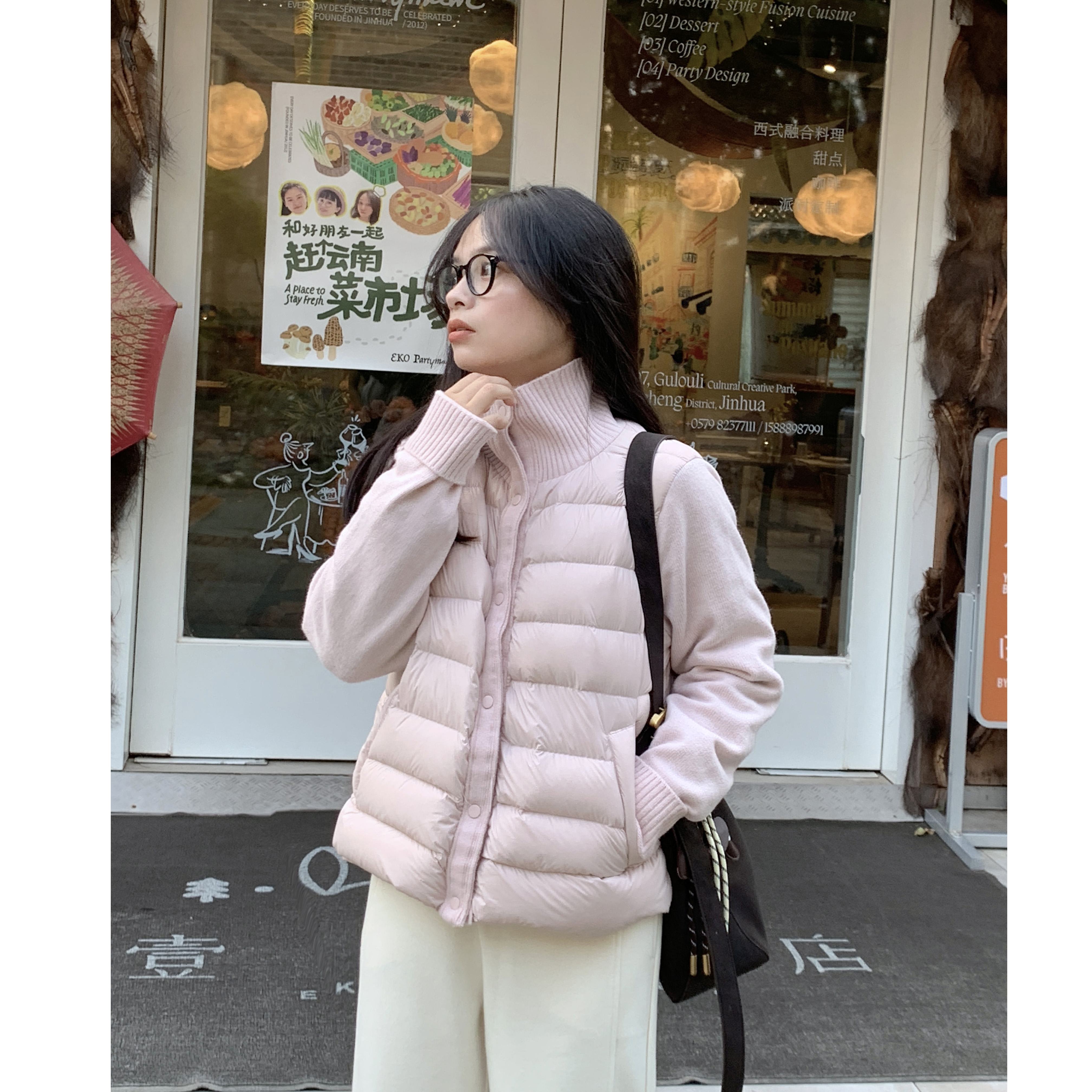 PERRY自制小个子排骨90新国标针织立领拼接羽绒服女150xxs