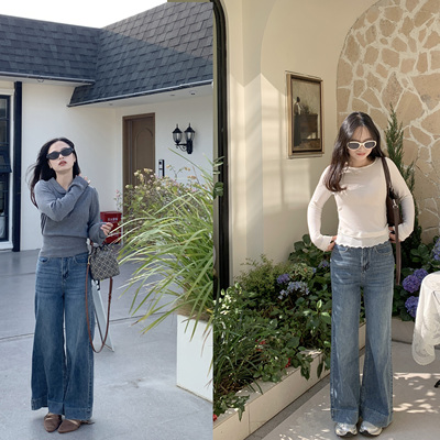 PERRY自制小个子宽松直筒微喇裤小码150xxs