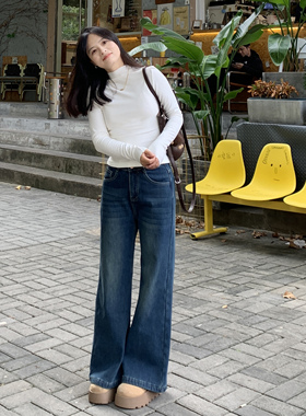 PERRY自制小个子加绒微喇牛仔裤女宽松显瘦百搭长裤150xxs