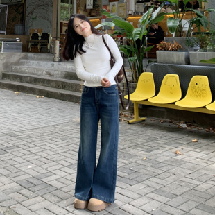 PERRY自制小个子加绒微喇牛仔裤 150xxs 女宽松显瘦百搭长裤