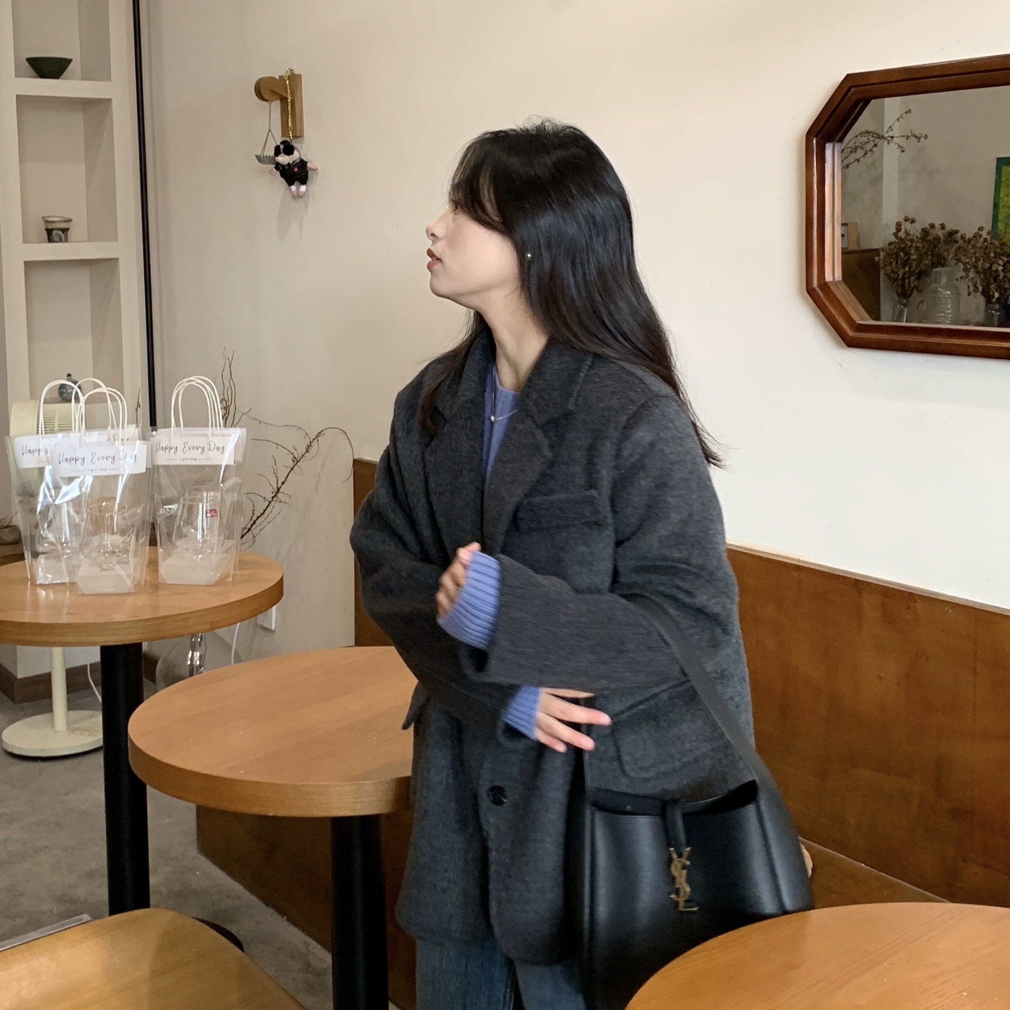 PERRY自制小个子100正肩全羊毛小码西装百搭中长外套小码150xxs