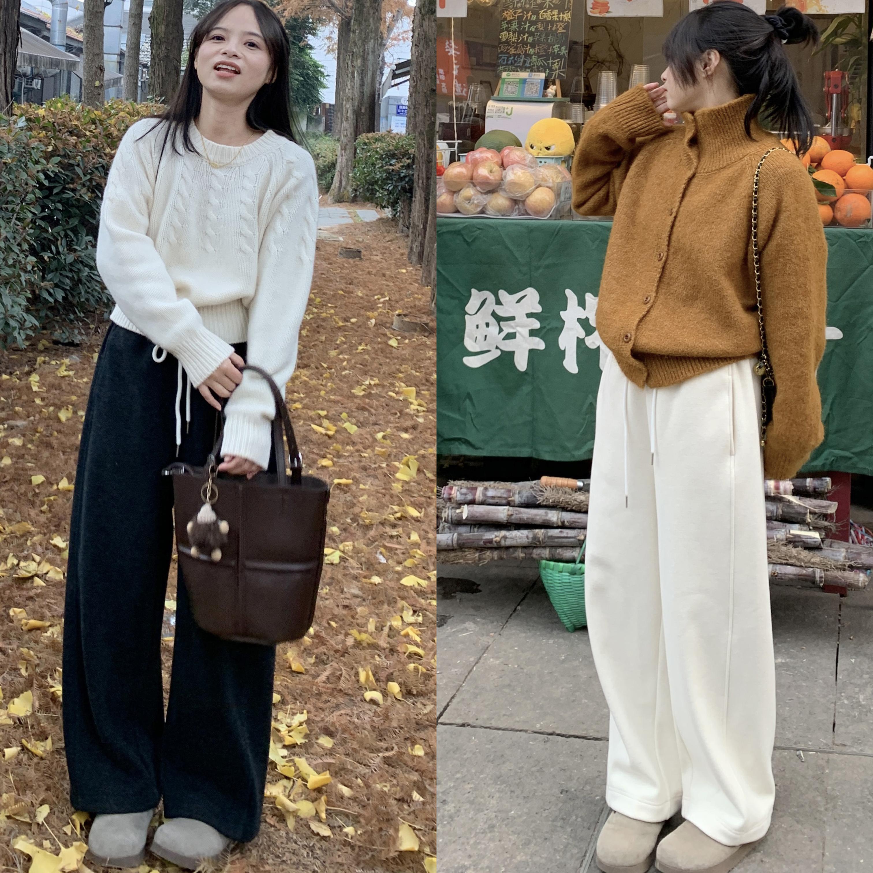 小个子加厚松紧腰显瘦显高拖地裤