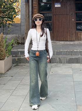 PERRY自制小个子加绒微喇牛仔裤女宽松显瘦百搭长裤150xxs