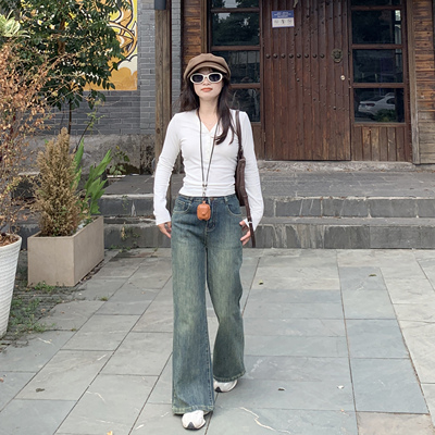 PERRY自制小个子加绒微喇牛仔裤女宽松显瘦百搭长裤150xxs