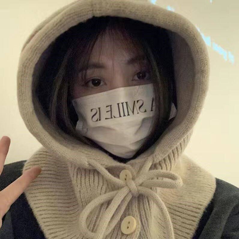 韩巴拉克拉法帽大头围棉服风衣帽子假领可拆卸单买女围脖一体针织