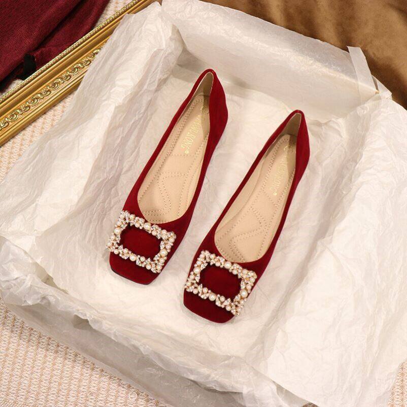 红色婚鞋女秀禾婚纱两穿平底新娘鞋大码孕妇单鞋不累脚低跟结婚鞋