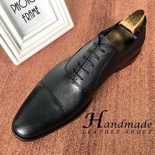 时尚压花高档真皮进口牛皮三接头商务正装皮鞋英伦系带尖头德比鞋