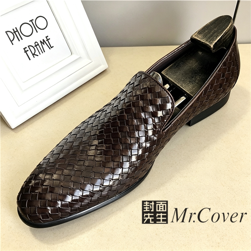 Mr.Cover编织真皮男鞋套脚乐福鞋商务正装皮鞋英伦西装鞋通勤鞋子