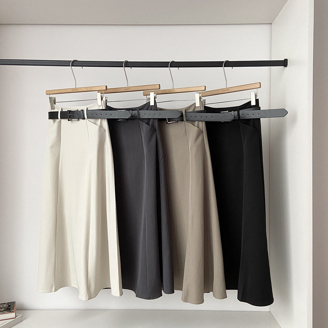 韩版高腰A字半身裙女春夏季新款温柔韩系风百搭配腰带显瘦中长裙