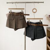 高腰A字短裤 女春季 新款 韩版 chic配腰带假口袋显瘦通勤风休闲裤 潮