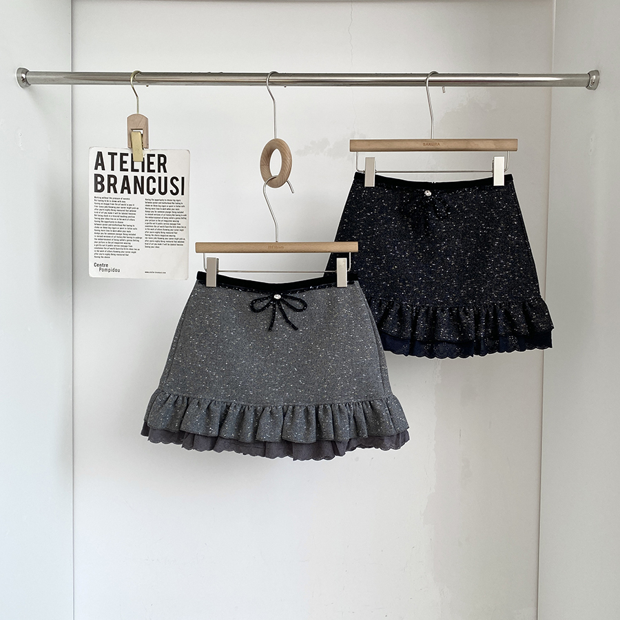 闪闪亮片高腰荷叶边蝴蝶结短裙