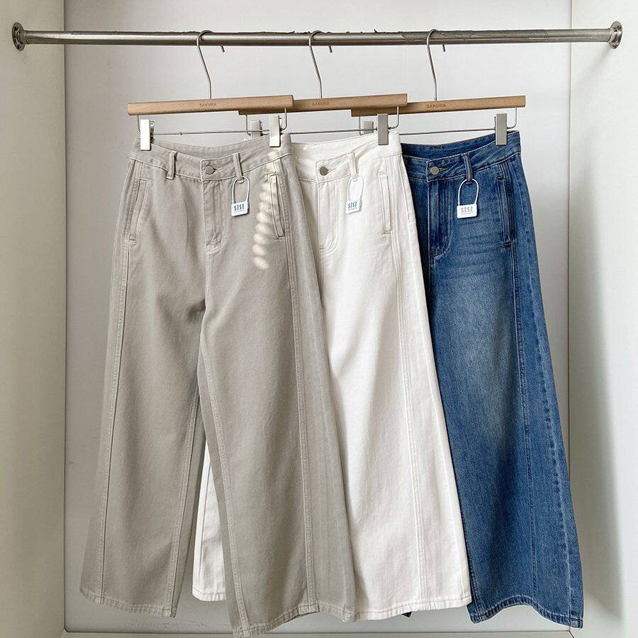 2026春季新款美式高腰牛仔阔腿裤女宽松显瘦百搭洗水休闲直筒长裤