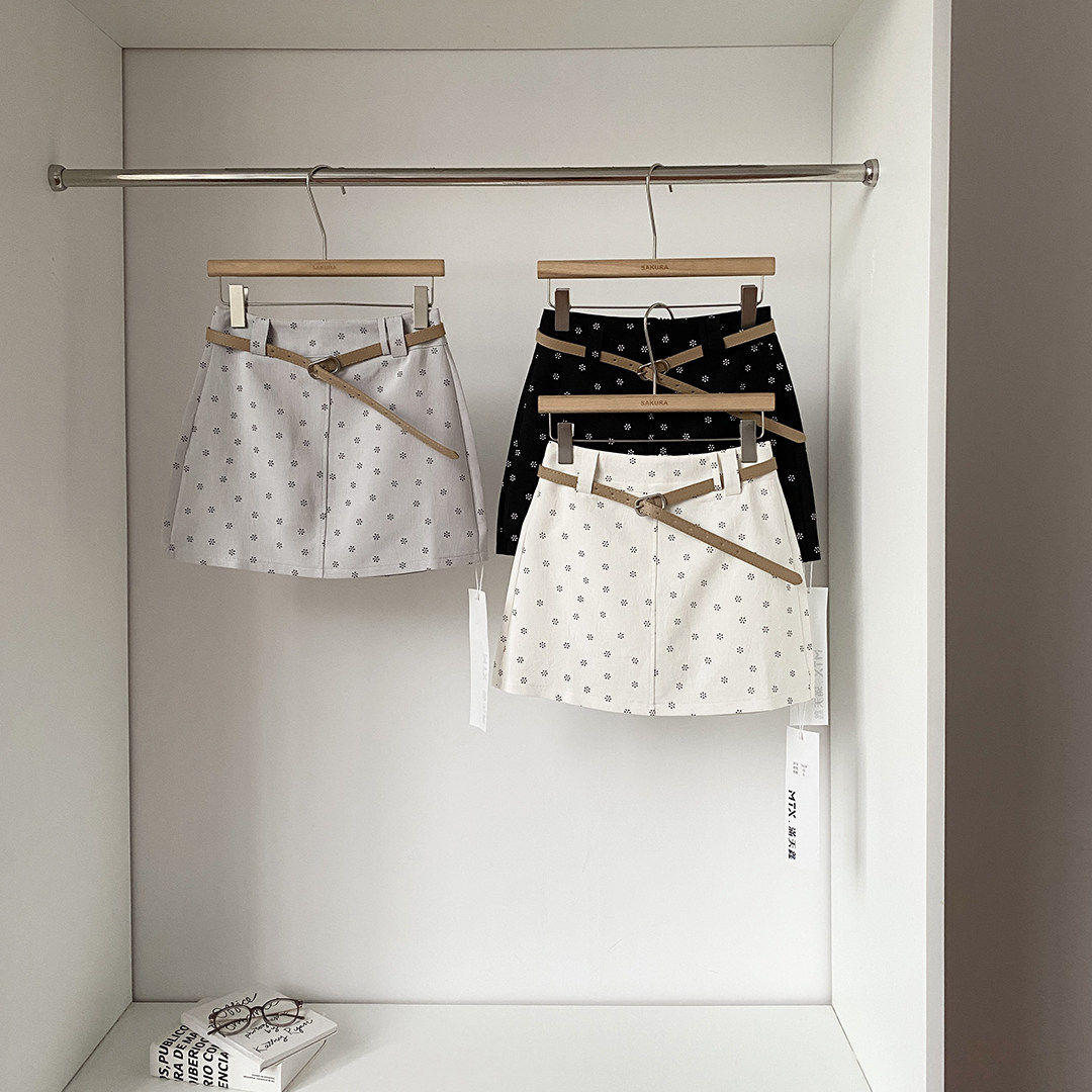 法式波点A字半身裙女春季新款复古高腰显瘦腰带小个子防走光短裙