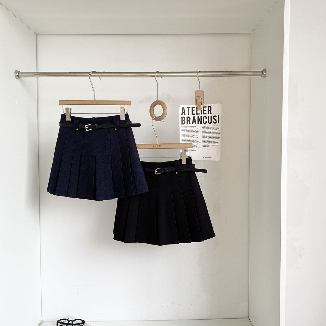 学院风高腰百褶半身裙女春季2026新款配皮带显瘦小个子减龄短裙