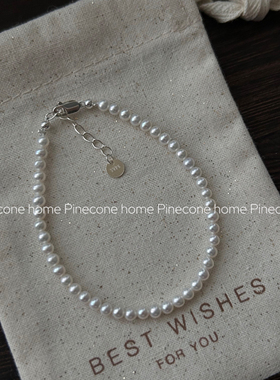 Pinecone home原创小众【极简方片】s925纯银高品质baby珍珠项链