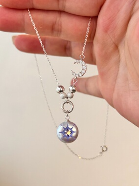 Pinecone home原创【冷月无声】通体纯银梦幻六芒星｜冷淡风项链