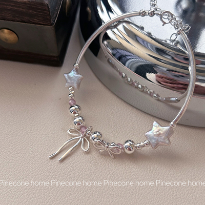 Pinecone home原创设计【星星奶泡】s925纯银粉色锆石珍珠手链