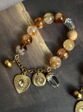 Pinecone home原创【蜜酪满满】法式复古金霸黄水晶钛钢流苏手链