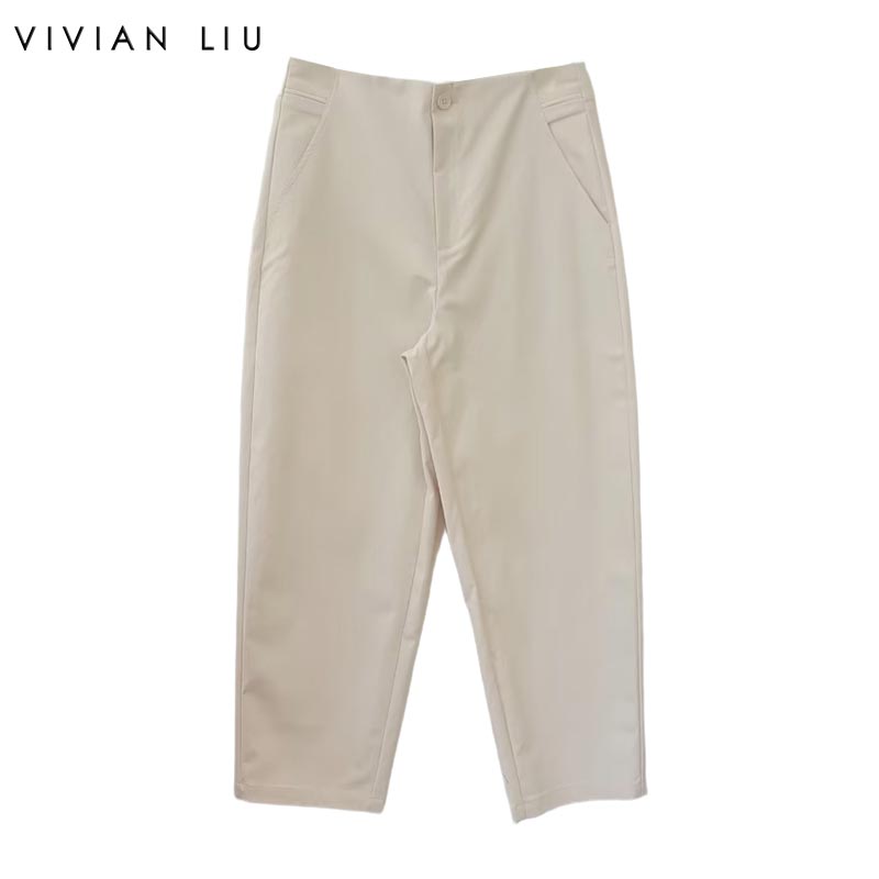 VIVIAN LIU V2515005 初春新款腰部前拉链系扣斜插兜显瘦休闲裤