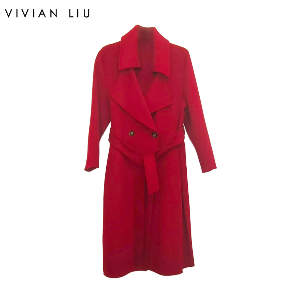 女装新款大翻领系腰带收腰大衣