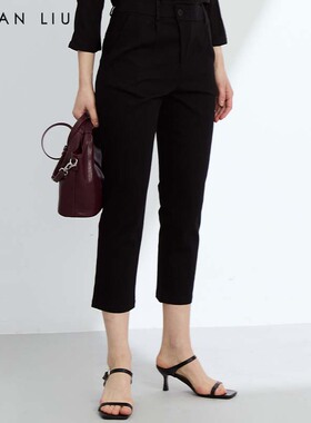 VIVIAN LIU R2445001 25春季新款腰部斜门襟斜插兜直筒休闲九分裤
