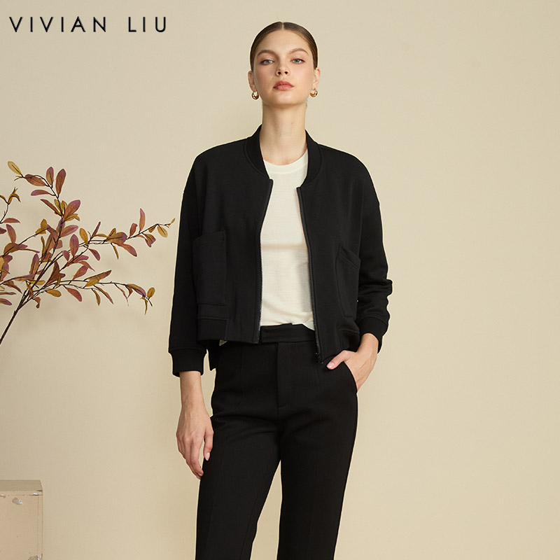 前开拉链长袖短款针织外套