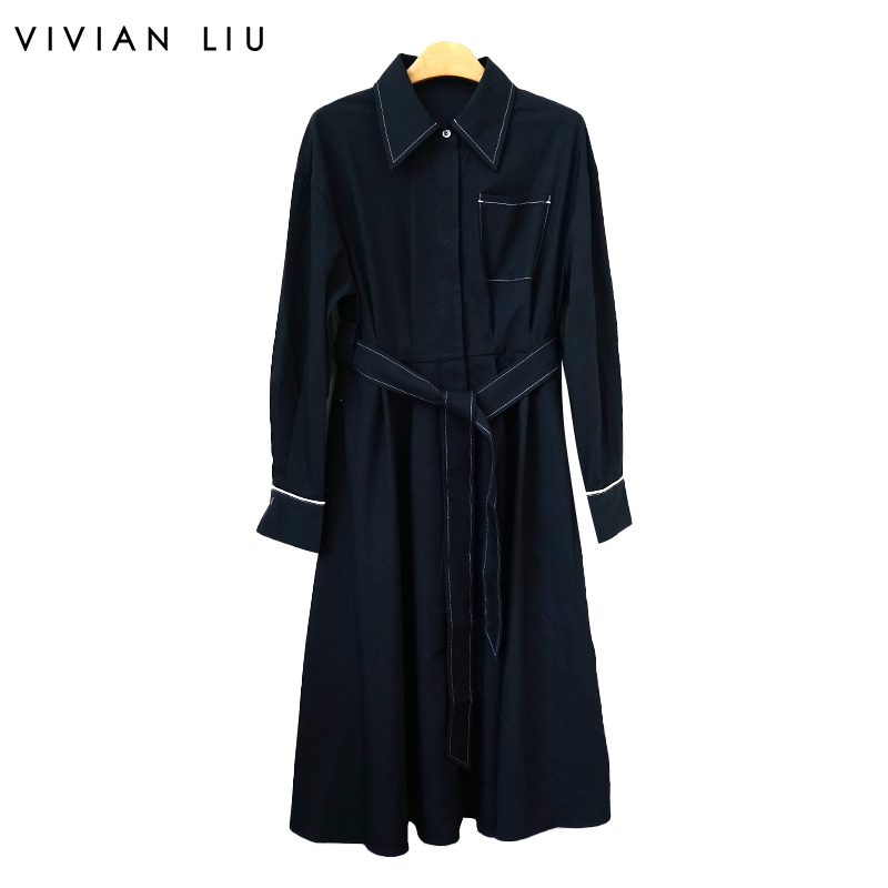 贴兜腰部腰带衬衫连衣裙