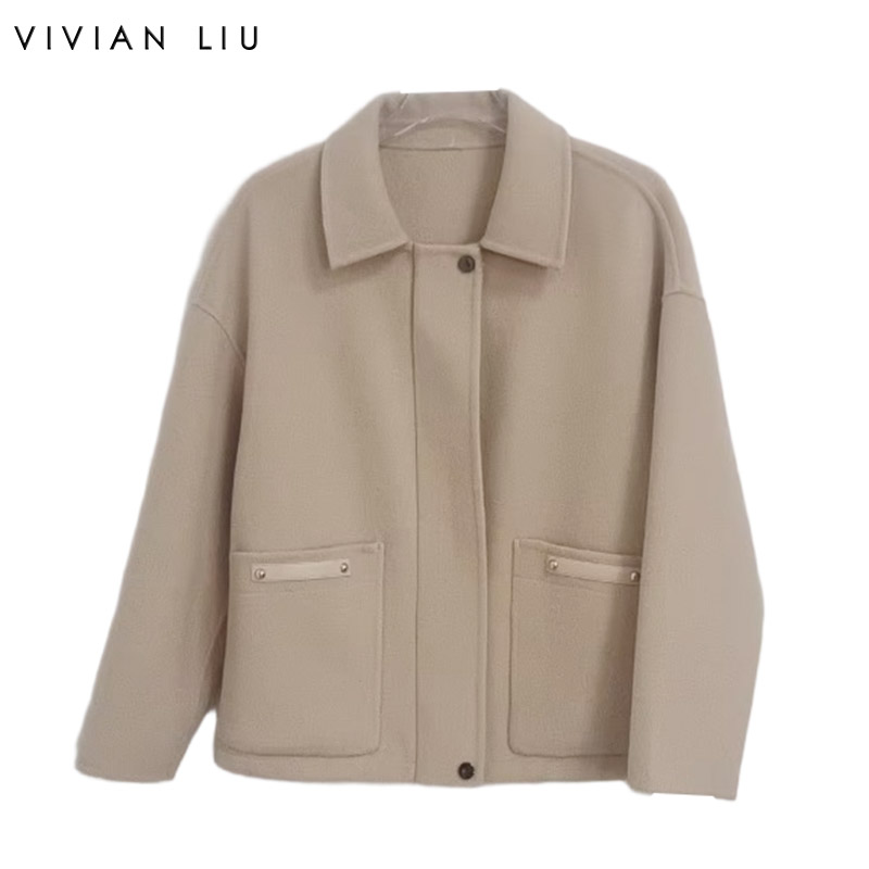 小翻领拉链短款羊毛外套