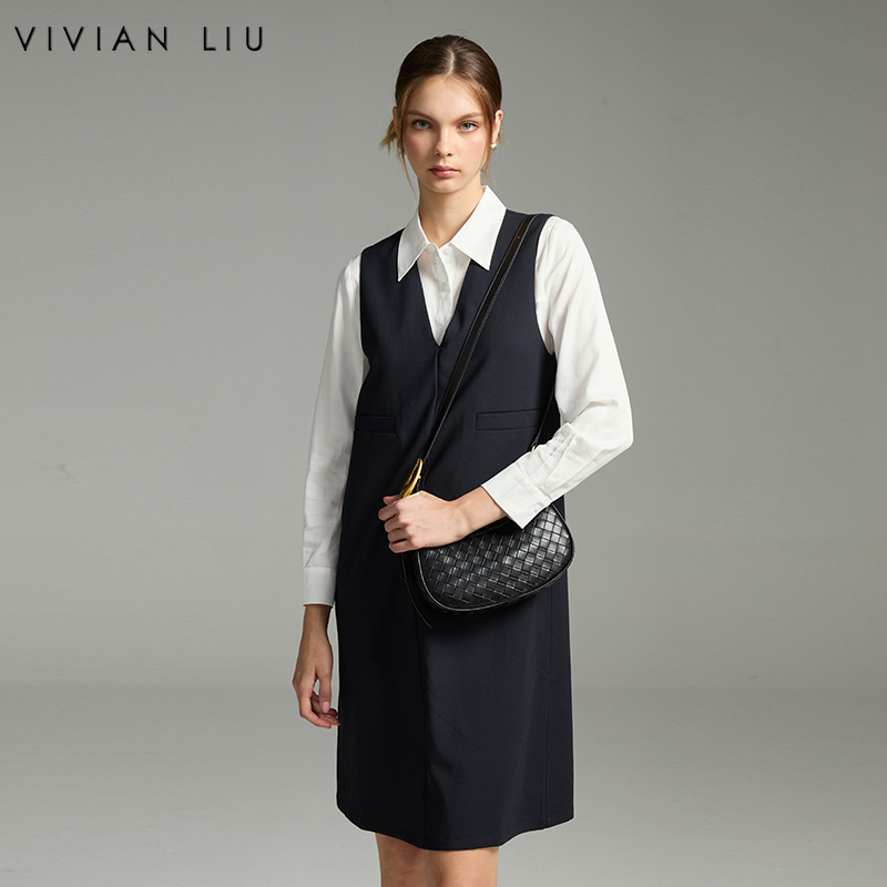 宽松中长款无袖背心马甲裙