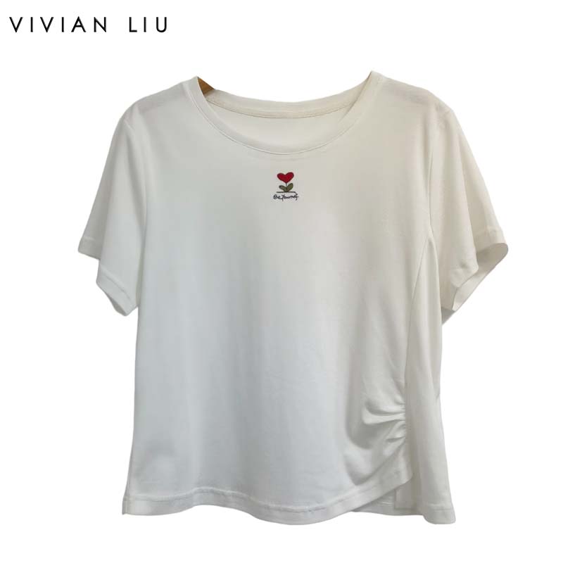 圆领胸前绣花短袖针织T恤