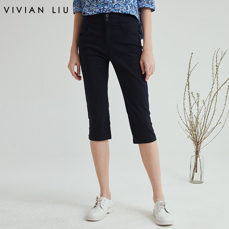VIVIANLIU/红英微弹力高腰女裤
