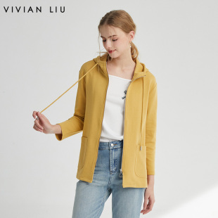 连帽贴兜门襟拉锁针织上衣 新款 VIVIAN LIU薇薇安刘R2417306春女装