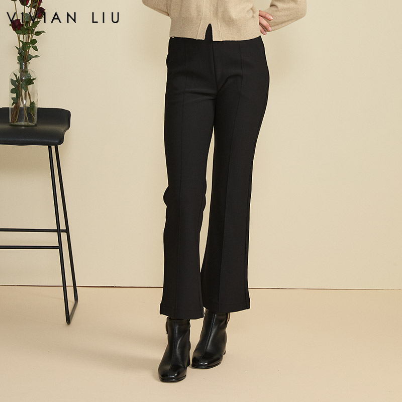 VIVIAN LIU A2457507初秋女装新款斜插兜侧拉链显瘦微喇长裤