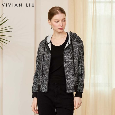 VIVIAN LIU薇薇安刘D2457302秋女装新款时尚连帽长袖针织开衫