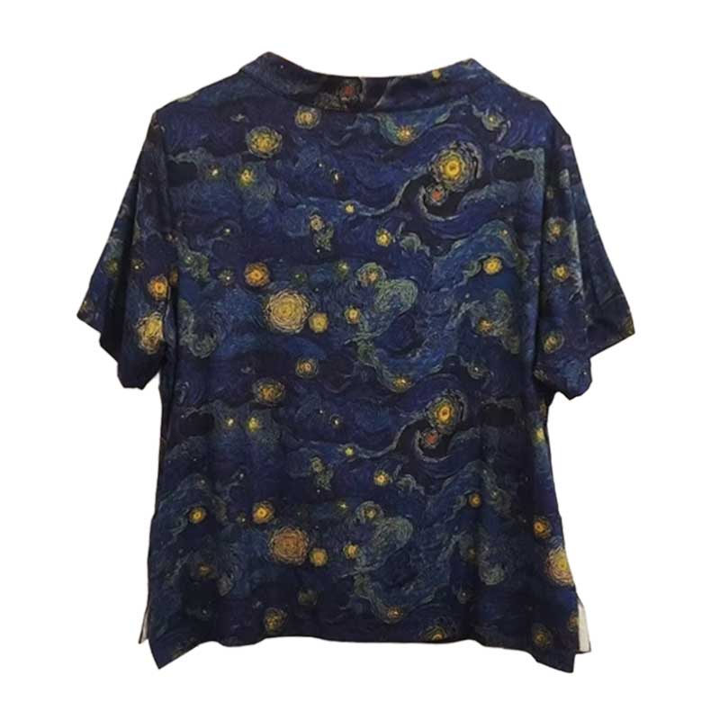 盆领下摆侧开叉星空印花上衣