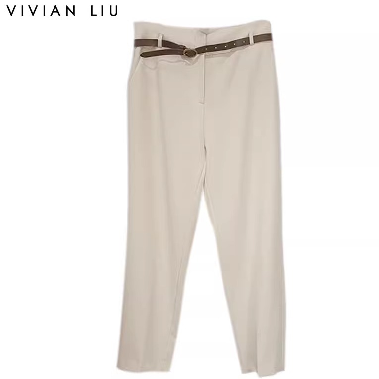 插兜高腰直筒休闲长裤