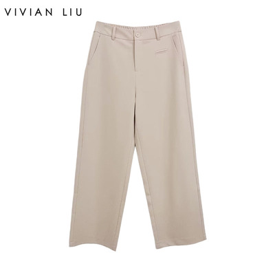 VIVIAN LIU A2535001 25夏季新款斜插兜腰部拉链直筒休闲宽松长裤