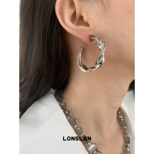 LONSLAN ACC秋冬新款扭结夸张大圈圈耳环s925银针高质感耳饰
