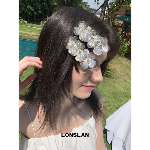 LONSLAN ACC银色重工高级感金属花朵发卡刘海边边夹鸭嘴夹