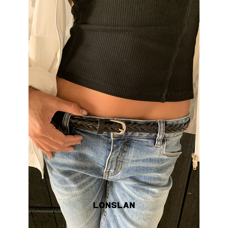 LONSLAN ACC 新款个性百搭真皮编织宽窄简约皮带时尚腰带图片