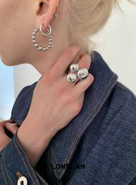 LONSLAN ACC 早秋ins感不规则圆球金属镂空戒指百搭时尚指环