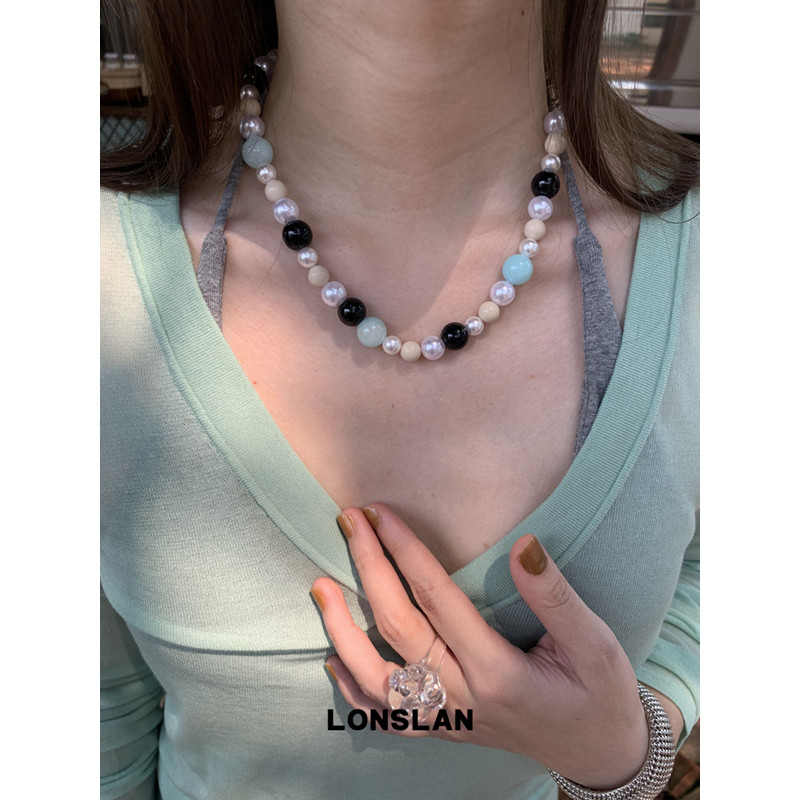 LONSLAN ACC 春夏设计感海蓝宝串珠彩色项链重工百搭锁骨链图片