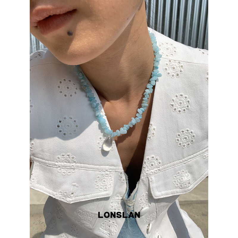 LONSLAN ACC 2025ss小众设计透明水滴吊坠蓝色串珠石头项链图片