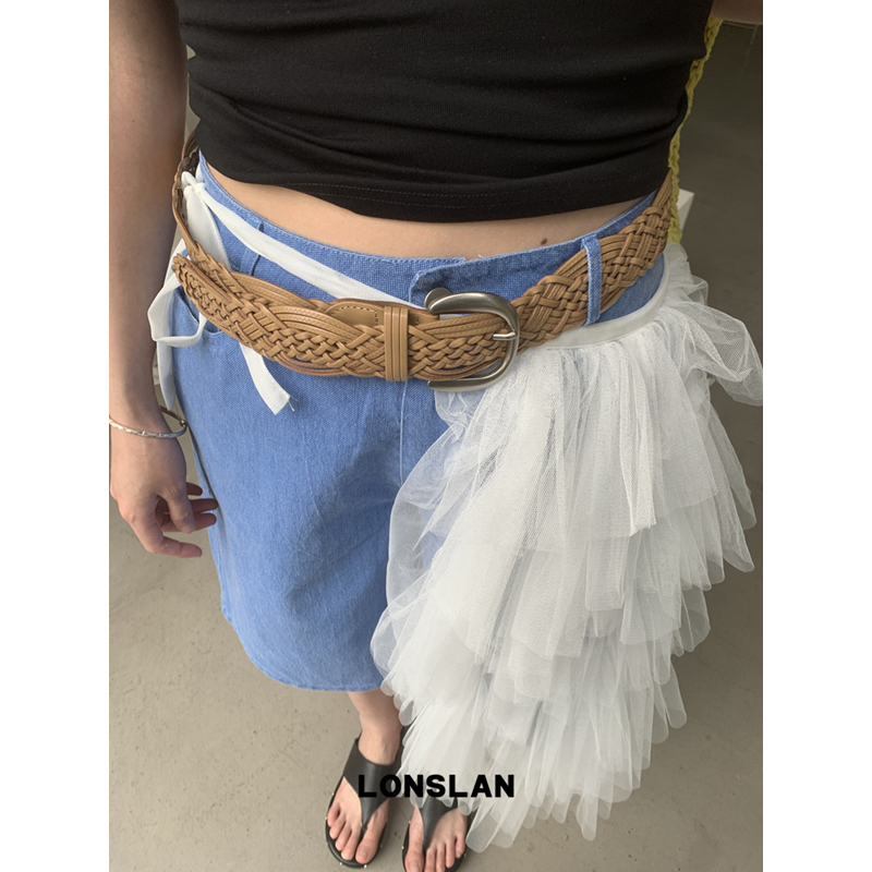 2LONSLAN ACC 2025ss百搭时尚编织波西米亚风皮带金属扣腰带腰封