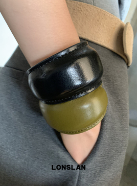 LONSLAN ACC 早秋简约个性皮质圆环手镯纯色开口复古手环